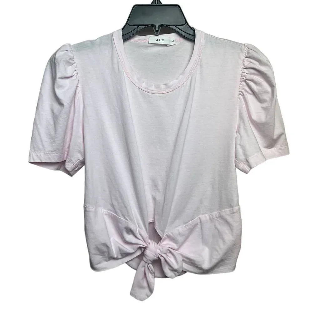 A.L.C. Pink Milo Puff Sleeve Tie T-Shirt Sz. XS - Picture 3 of 7